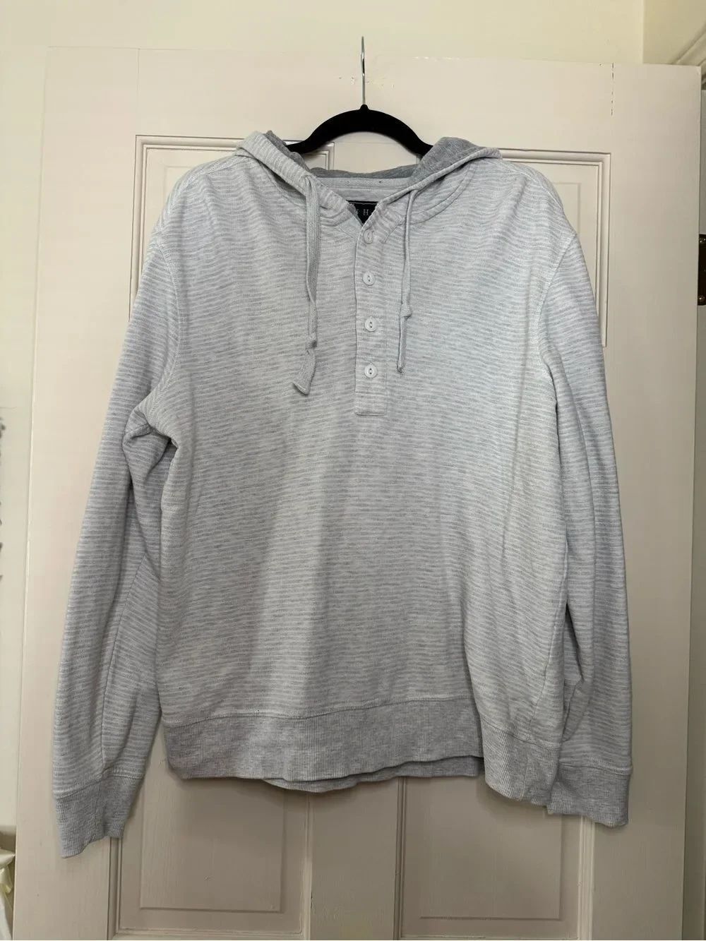 Men’s Jachs Light Gray Hooded Henley Pullover Sz L
